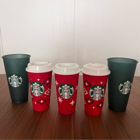 Starbucks Red Cup 2023 Green Sparkle Cup Red Cup Day 2022 Lot Of 5 Starbucks Cup - Picture 1 of 5